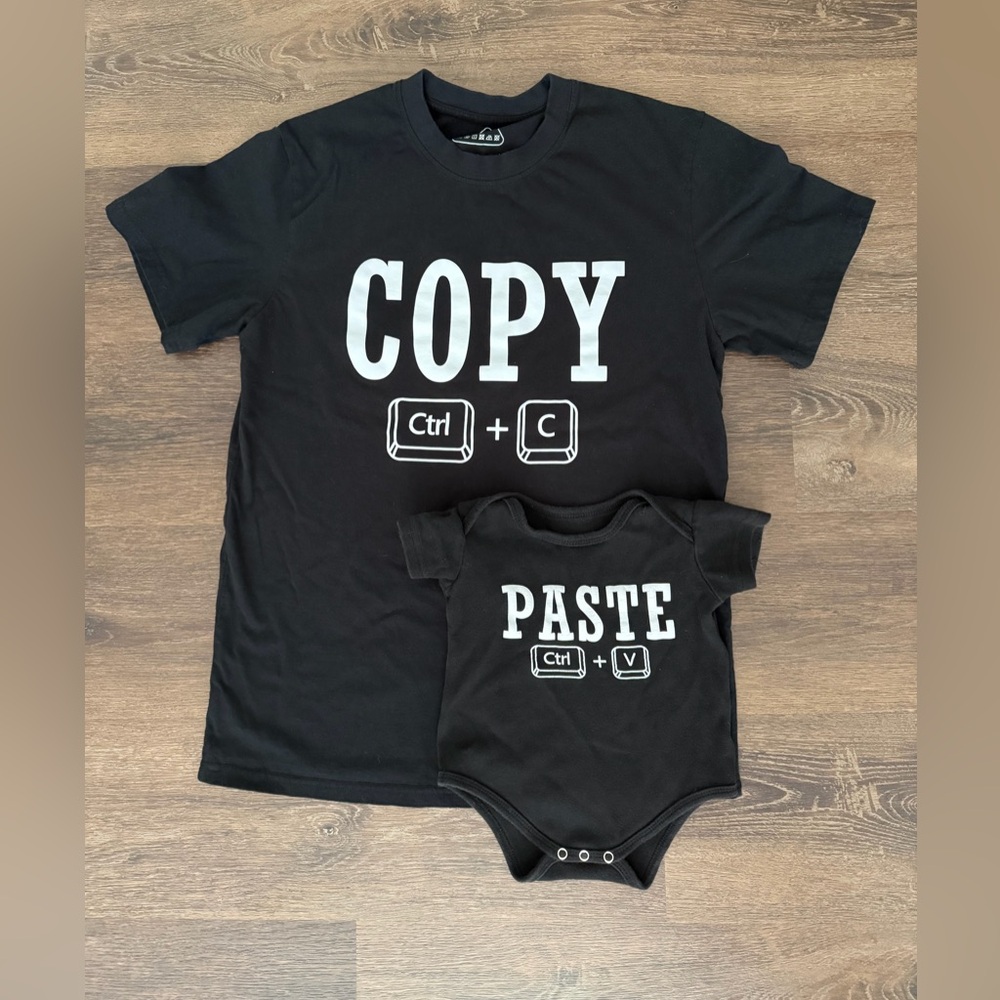 Copy and Paste Dad and Baby Matching Set, T-shirt Men’s M, Baby Onesie 9-12 mos